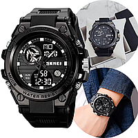 Чоловічий наручний годинник військовий протиударний з підсвічуванням годинник тактичний стрілочний чорний Skmei