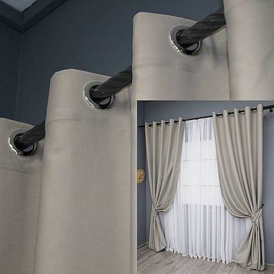 Комплект (2шт. 1,5х2,7м.) штор на люверсах з тканини блекаут "Midnight". Колір сіро-бежевий. Код 1672ш 37-0220