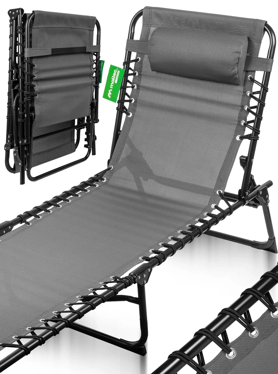 Розкладний шезлонг MalTec Oasis Grey до 120 кг з підголівником і бічною кишенею
