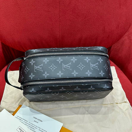 Чорна шкіряна косметичка Louis Vuitton Toilet Dopp Kit Pouch Eclipse Луї Віттон несесер LV, фото 1