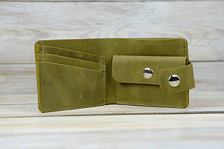 Класичне портмоне з монетницею з застібкою Вінтажна шкіра колір Оливка, фото 4