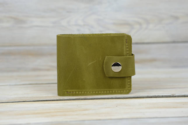 Класичне портмоне з монетницею з застібкою Вінтажна шкіра колір Оливка, фото 1