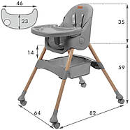 Стільчик для годування Kidwell Karimi 2в1 gray (дерев'яний, складаний, на коліщатках) Сірий, фото 2