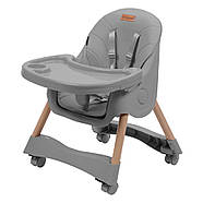Стільчик для годування Kidwell Karimi 2в1 gray (дерев'яний, складаний, на коліщатках) Сірий, фото 3