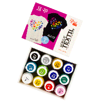 Набір акр.фарб для розпису тканин HEART, 12кол., 20мл, в т.ч. 2металіка, ROSA Talent 13420214