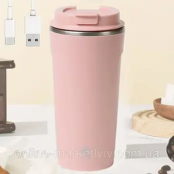 Кухоль-мішалка з магнітом (400мл), від USB, CUP, Рожевий / Самозамішуюча чашка / Термочашка-мішалка