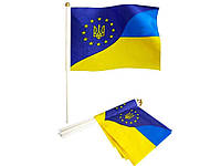 Прапорець зі штоком 14см*21см УКРАЇНА/ ЄВРОСОЮЗ 10шт/уп ТМ Україна