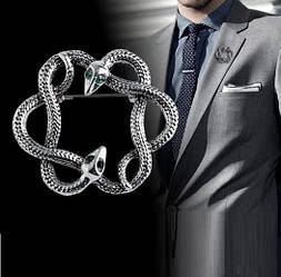 Брошка під срібло як дві змії (сплетіння) 3*3 см, для піджака, рюкзака