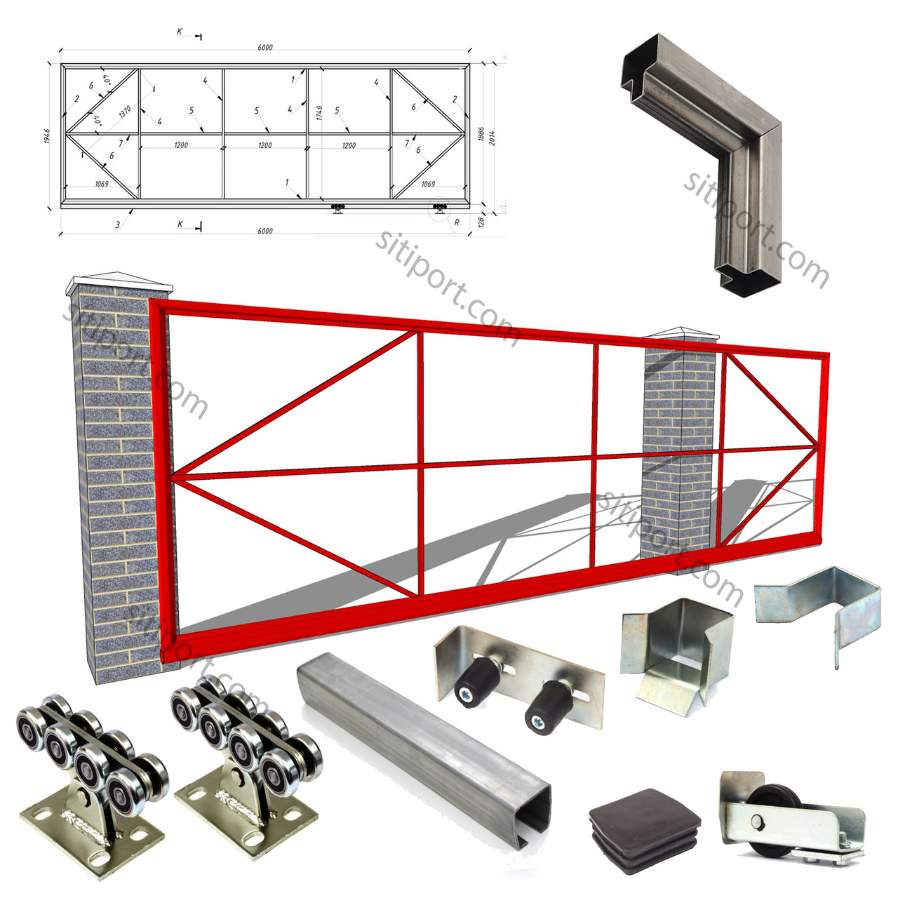 Відкатні ворота «Звари сам» проєм 5 метра, загальна довжина 7 метрів з прямокутним хвостовиком., фото 1
