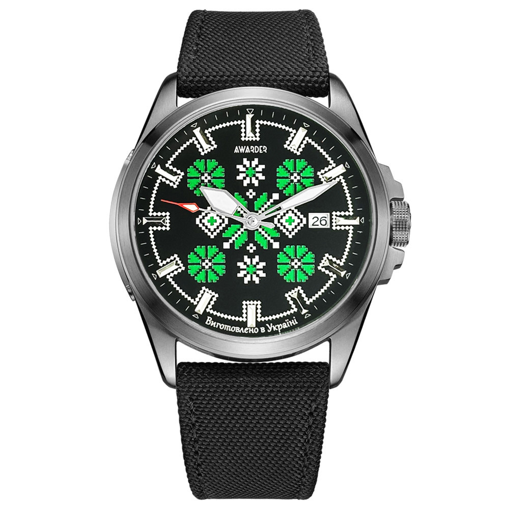 Awarder Embroidery Silver-Green Black Automatic 10ATM, фото 1
