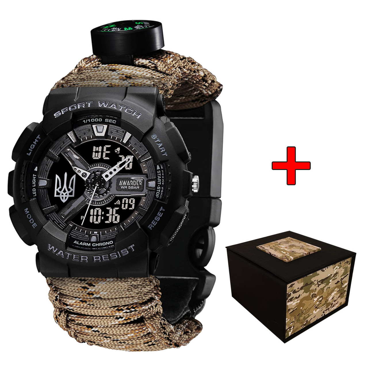 Awarder 005 Тризуб срібло Black + Паракордовий ремінець Desert Camo