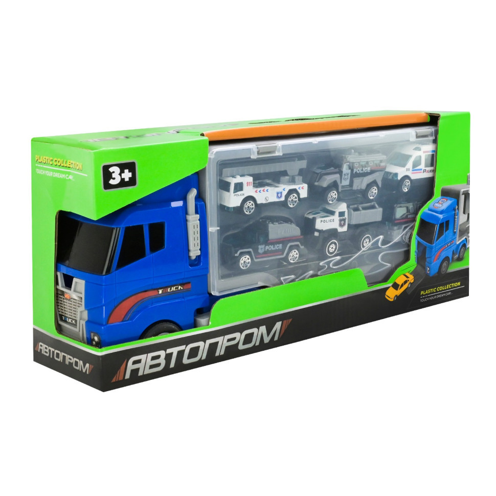 Дитячий трейлер із машинками PS006-3 в наборі 6 машинок, фото 1