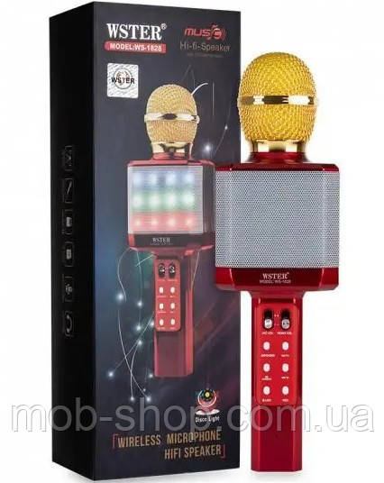 Мікрофон караоке WSTER WS-1828 з Bluetooth підсвічуванням та можливістю зміни голосу