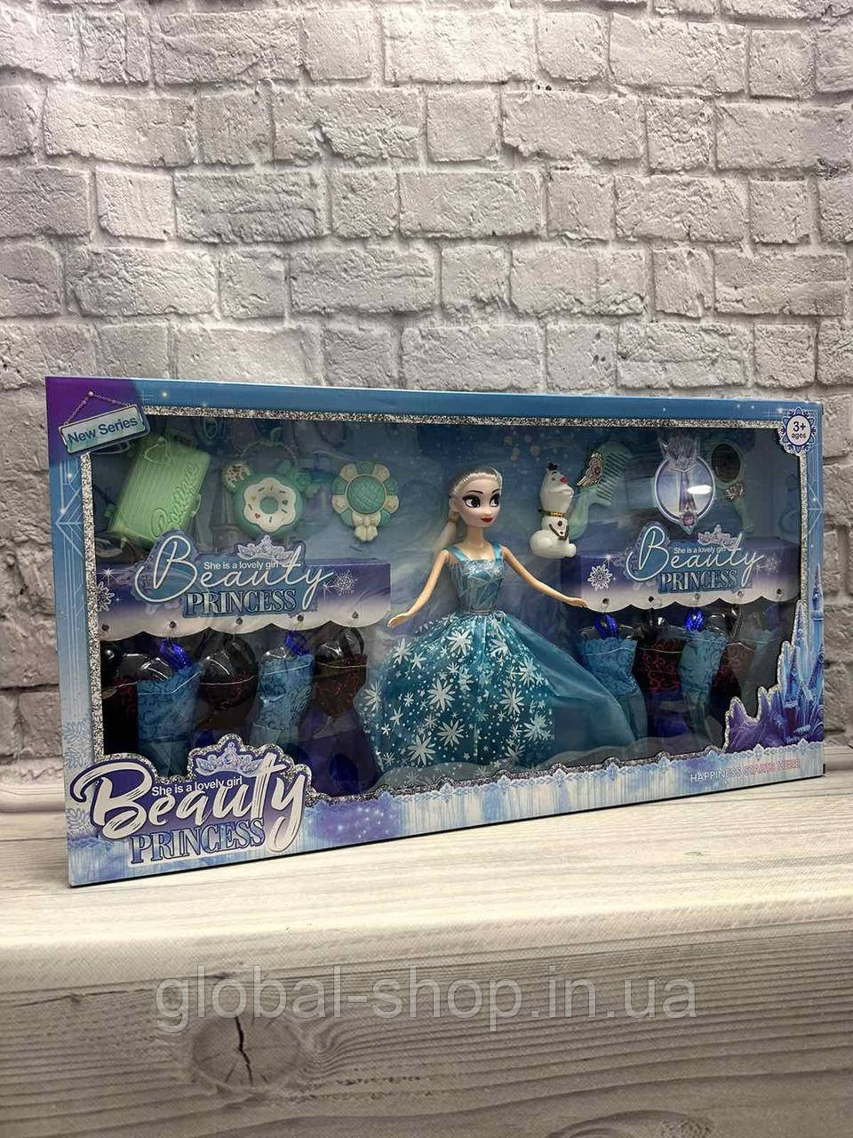 Набір ігрової ляльки принцеса Ельза Холодне серце (висота 28 см, капелюшок, сумка, гребінець, дзеркало, плаття)