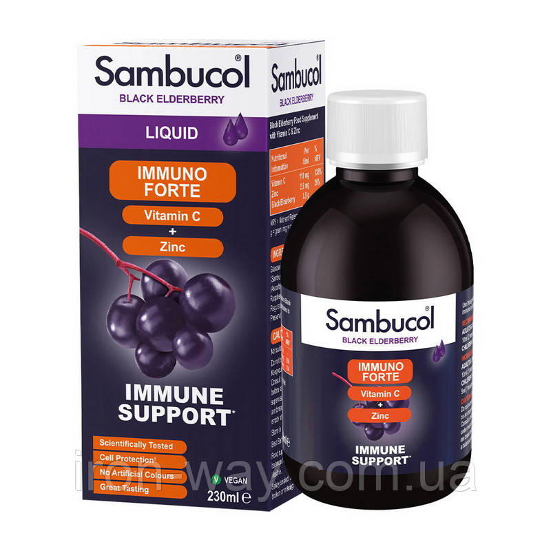 Sambucol Immuno Forte + Vitamin C + Zinc Liquid (230 ml), фото 1