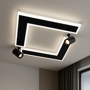 Квадратна Led люстра з пультом до 18 м² та двома спотами CONSUL 80W S WHITE/BLACK