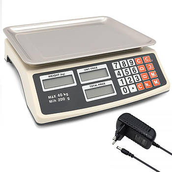 Торгові ваги до 40кг, від мережі, з дисплеєм, AT-702 / Електронні ваги / Настільні ваги для торгівлі