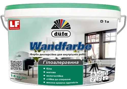 Фарба дисперсійна Dufa Wandfarbe D1a, 14 кг, білий, матовий