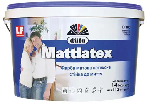 Фарба латексна матова Dufa Mattlatex D100, 14 кг, білий, матовий