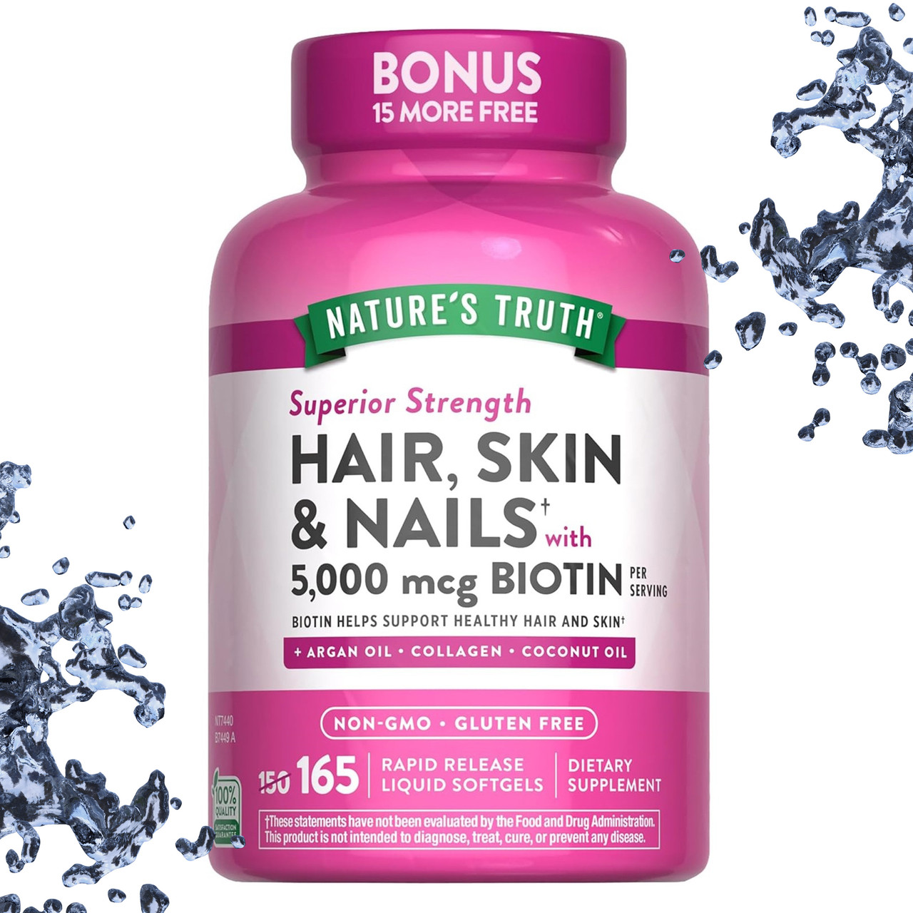Nature's Truth Hair, Skin & Nails with Biotin (Волосся, Шкіра і Нігті + Біотин) 165 рідких капсул, фото 1