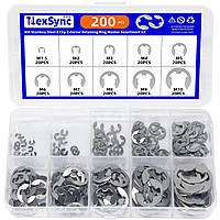 Набір із 200 шт. стопорних кілець (стопорних шайб) із неіржавкої сталі 304. В органайзері. 10 розмірів