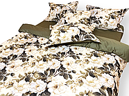 Постільна білизна Королева Ночі (Сатин Premium) | Полуторний комплект | 50х70 | Квіти на світлому та оливковому, фото 2