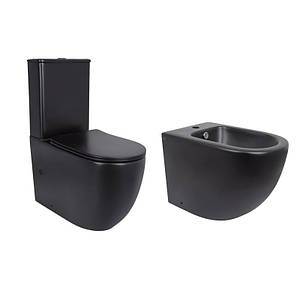 Акційний набір: Унітаз підлоговий Robin Ultra Quiet QT13226083AMB 660x360x855 Black + Біде підлогове Robin