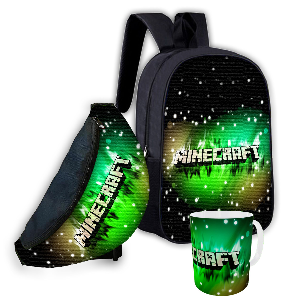 Набір дитячий Майнкрафт Кріпер "Minecraft" рюкзак 36х27см сумка-бананка, кружка з принтом для хлопчика (01555), фото 1