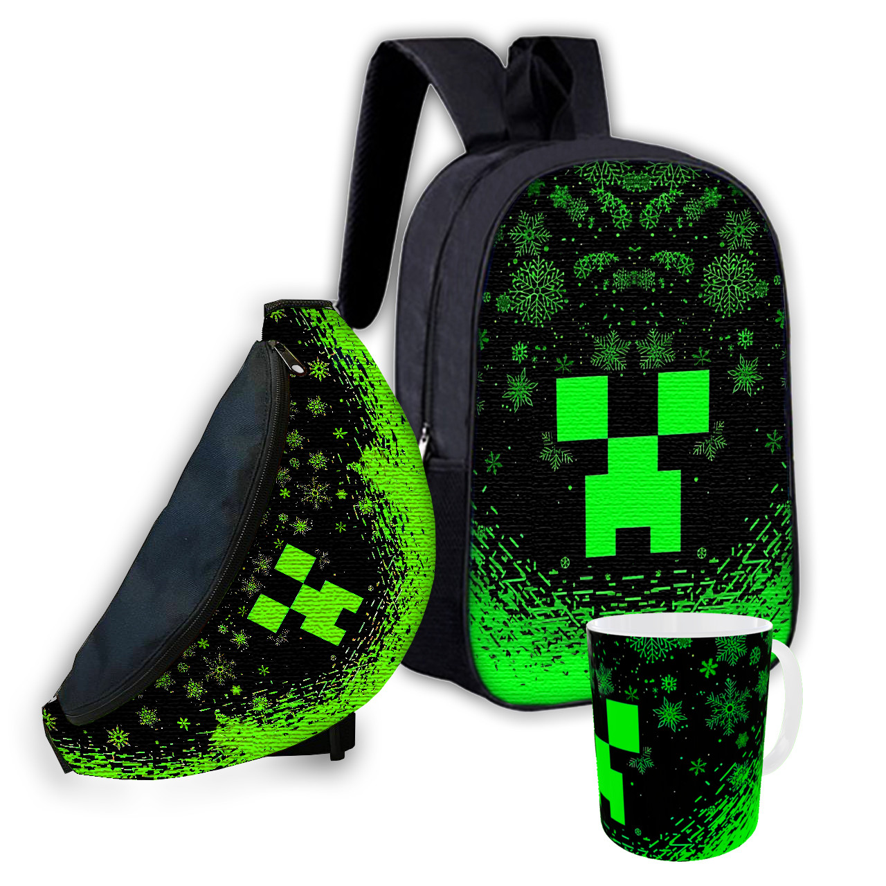 Набір дитячий Майнкрафт Кріпер "Minecraft" рюкзак 36х27см сумка-бананка, кружка з принтом для хлопчика (01559), фото 1