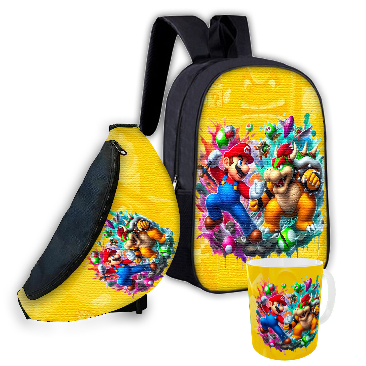 Набір дитячий Супер Маріо рюкзак рюкзак 36х27см сумка-бананка, кружка з принтом для хлопчика (01562), фото 1