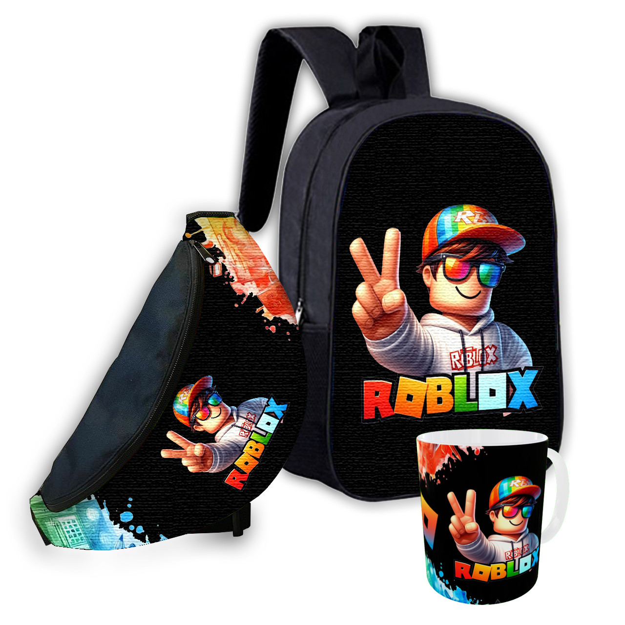 Набір дитячий Роблокс «Roblox» рюкзак 36х27см сумка-бананка, кружка з принтом для хлопчика (1595), фото 1