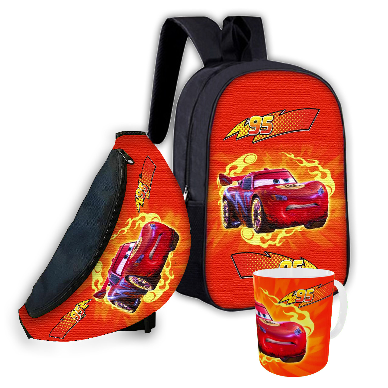 Набір дитячий Тачки Блискавка Маквін рюкзак 36х27см сумка-бананка, кружка з принтом для хлопчика (01597), фото 1