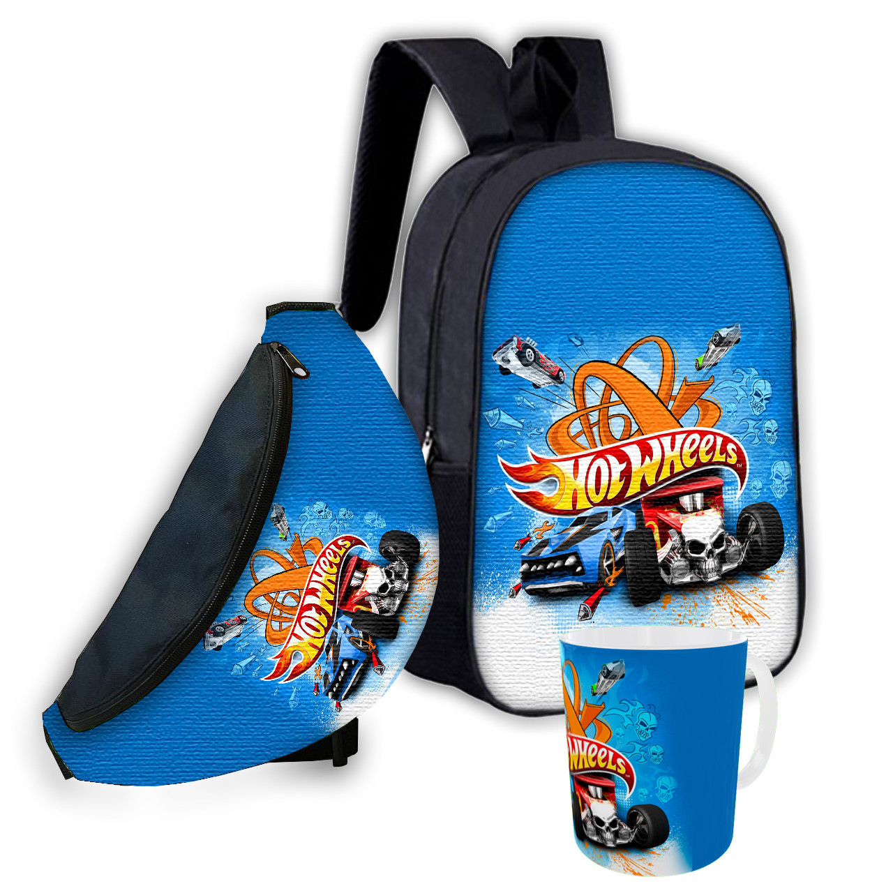 Набір дитячий Хот Вілс «Hot Wheels» рюкзак 36х27см сумка-бананка, кружка з принтом для хлопчика (01615), фото 1