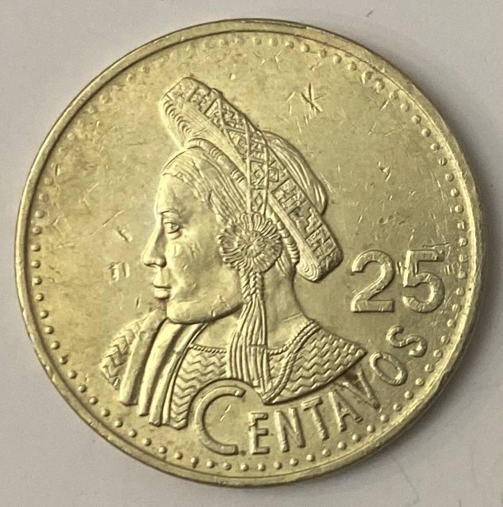Монета Гватемали 25 сентаво 1998 р.