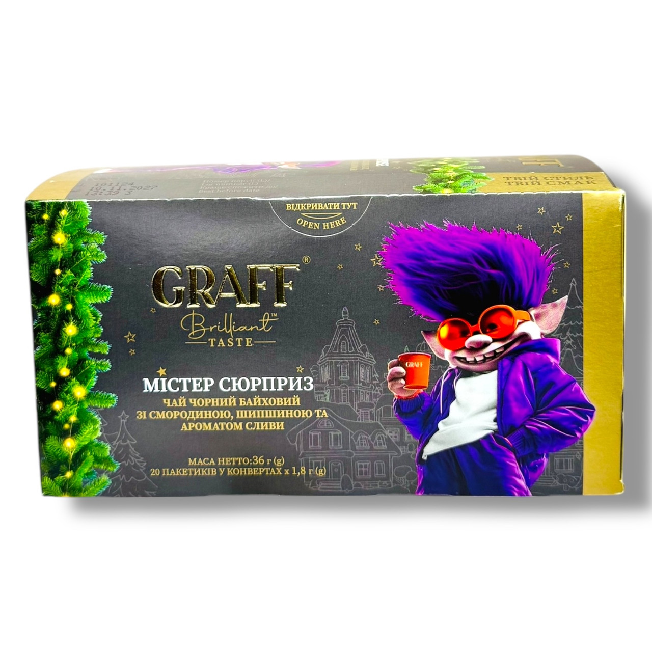 Чай Graff Mr Surprise Чорний байховий зі смородиною, шипшиною й ароматом сливи 20 саше по 1.8 г