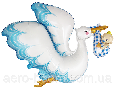 Фольгована кулька Flexmetal 36"(80х96 см) Лелека з хлопчиком, фото 1