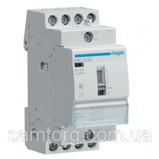 Контактор безшумний з ручним керуванням Hager ERC425S 25A 4НО 230W