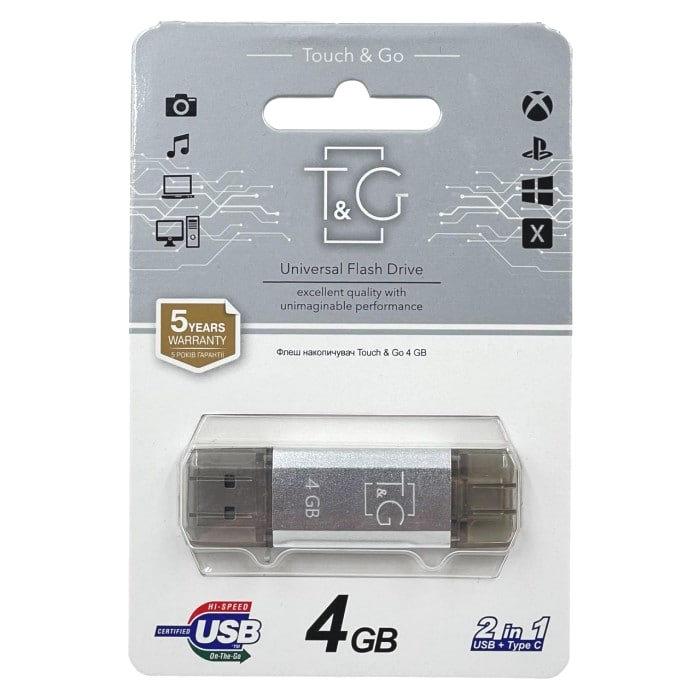 Флешнакопичувач Usb 4Gb T&G 009 Star series (Type C 2.0) Silver, фото 1