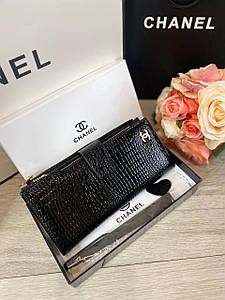 Гаманець Шанель чорний шкіряний на кнопці, в коробці