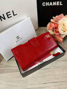 Гаманець Шанель червоний шкіряний на кнопці, в коробці