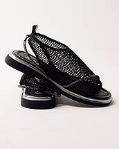 Босоніжки із сіткою Krula 12725535 чорна шкіра текстиль, фото 5