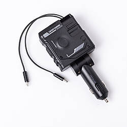 Автомобільний зарядний пристрій MECHA з висувними кабелями та портами USB/Type-C Чорний