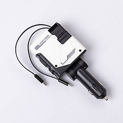 Автомобільний зарядний пристрій MECHA з висувними кабелями та портами USB/Type-C Білий