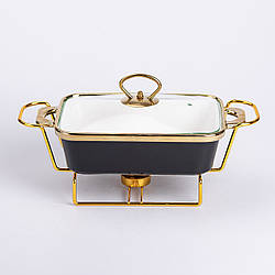 Марміт керамічний із скляною кришкою 31х16х15.5 см на металевій підставці 1 л Чорний