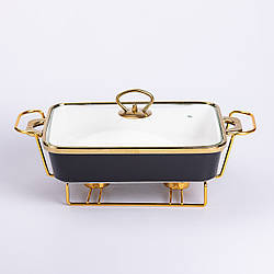 Марміт керамічний із скляною кришкою 35.5х19х15.5 см на металевій підставці 1,5 л