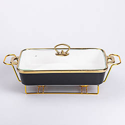 Марміт керамічний із скляною кришкою 40х22.5х15.5 см на металевій підставці 2 л Чорний