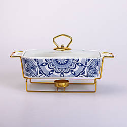 Марміт керамічний із скляною кришкою 38х18.5х15.5 см на металевій підставці 1 л