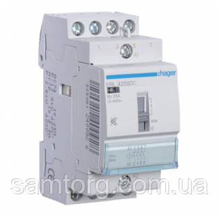 Контактор безшумний з ручним керуванням Hager ERL425SDC 25A 4НО 12W