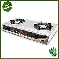 Настільна газова плита на 2 конфорки для балонного газу з нержавіючої сталі таганок для дому та дачі