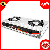 Настільна газова плита на 2 конфорки для балонного газу з нержавіючої сталі таганок для дому та дачі